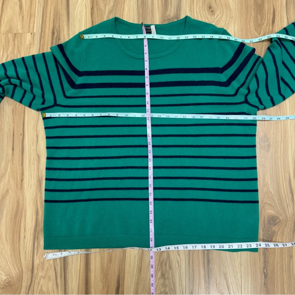 Talbots Pullover 100% Cashmere Sweater Plus 2X Navy Blue Green Striped Soft Slim - Picture 12 of 15